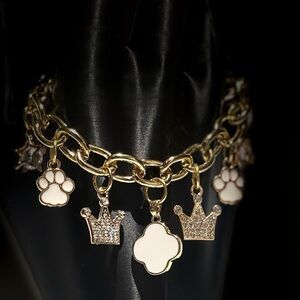Gold Crown and Paw Charm Bracelet